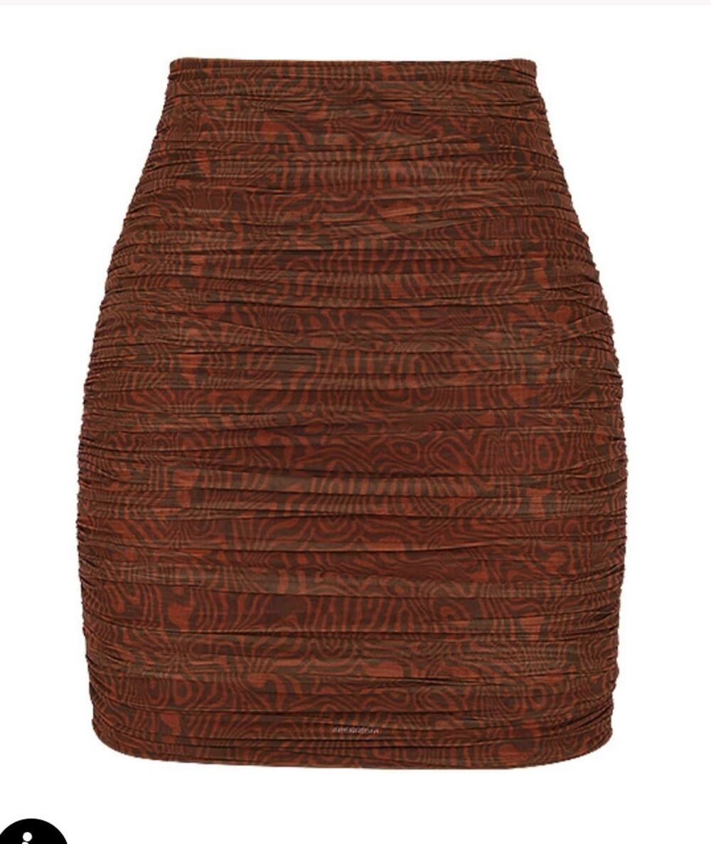 mistress rocks chocolate print ruched mesh mini skirt - Small